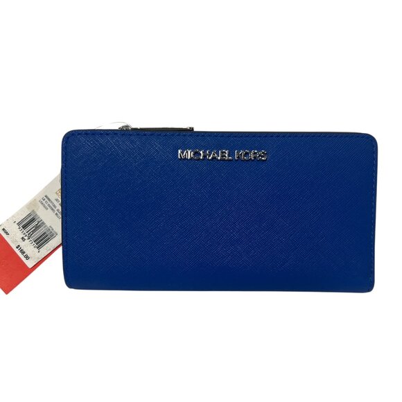 $168 NWT Michael Kors Electric Blue Jet Set Leather Continental Wallet - Picture 1 of 15